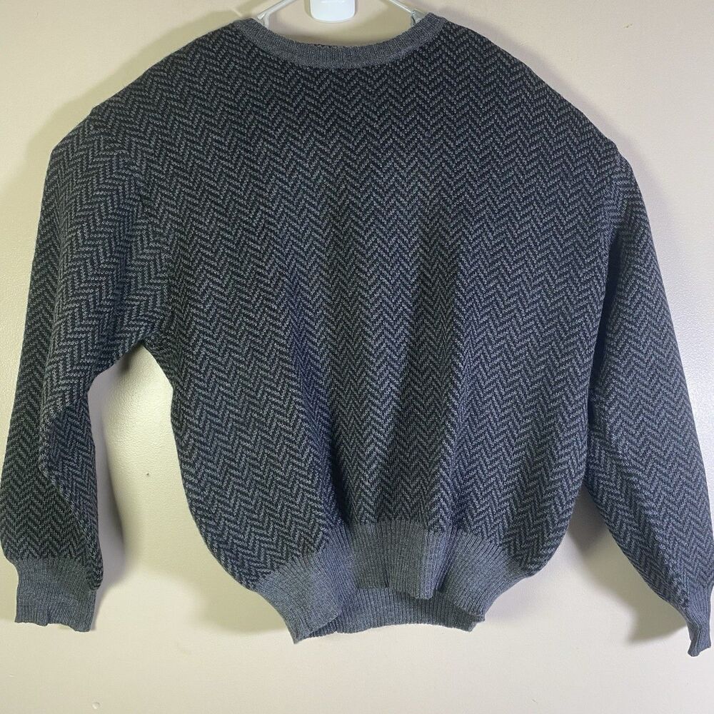 Jos. A. Bank Reserve Sweater Mens XL Gray V-Neck Herringbone Merino Wool